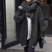 2025秋冬新款100%纯山羊绒开衫女中长款加厚宽松大码针织毛衣外套