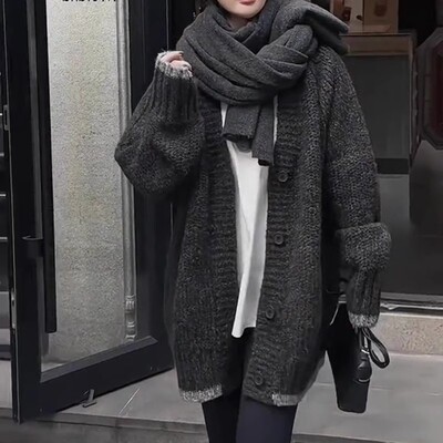 100%纯山羊绒开衫女中长款