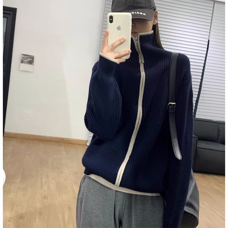 100%山羊绒开衫女2025秋冬新款加厚拉链宽松显瘦洋气针织毛衣外套