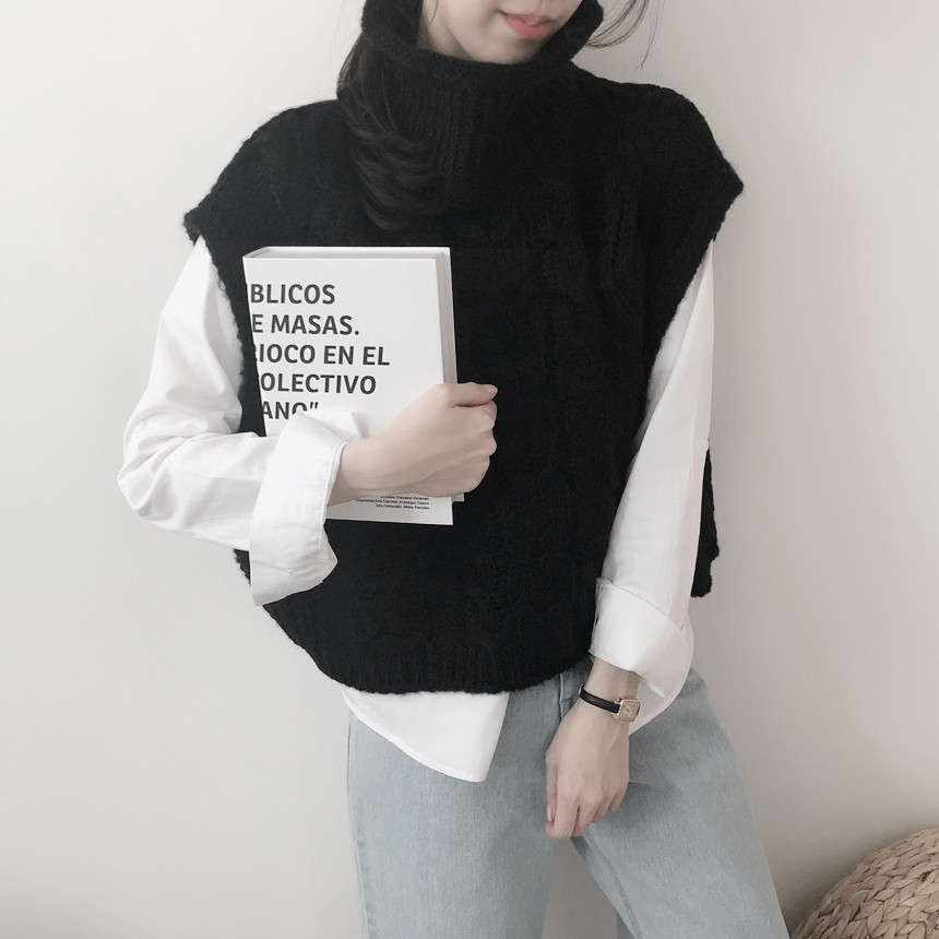 重工九股加厚100%山羊绒秋冬高领麻花套头短款毛衣针织打底马甲女