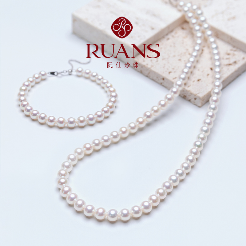 RUANS/阮仕S925银淡水珍珠项链锁骨珍珠手链套装