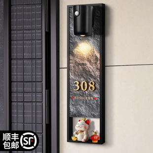 一门一景入户门牌号高级感轻奢创意家用定制住宅别墅户外庭院中古风装饰号码牌有趣的带灯发光房间号门号挂牌