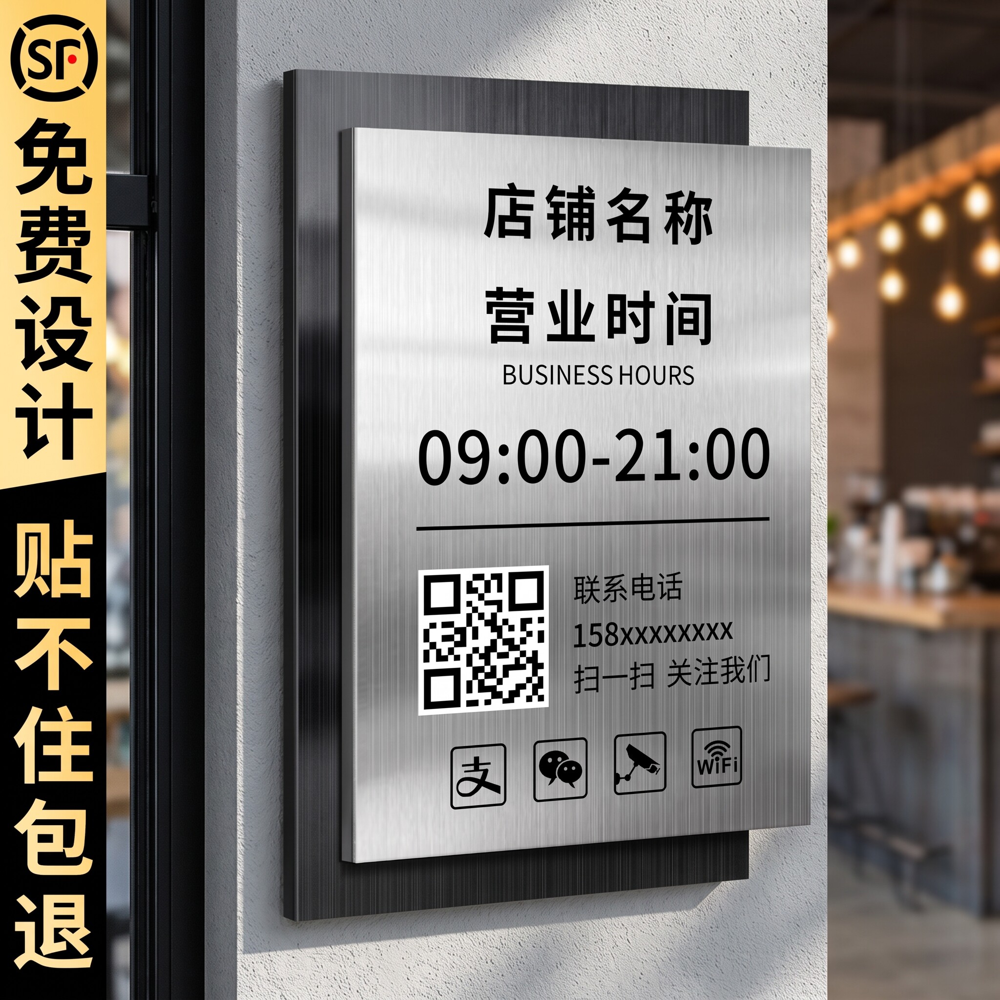 双层不锈钢营业时间告示牌定制图片