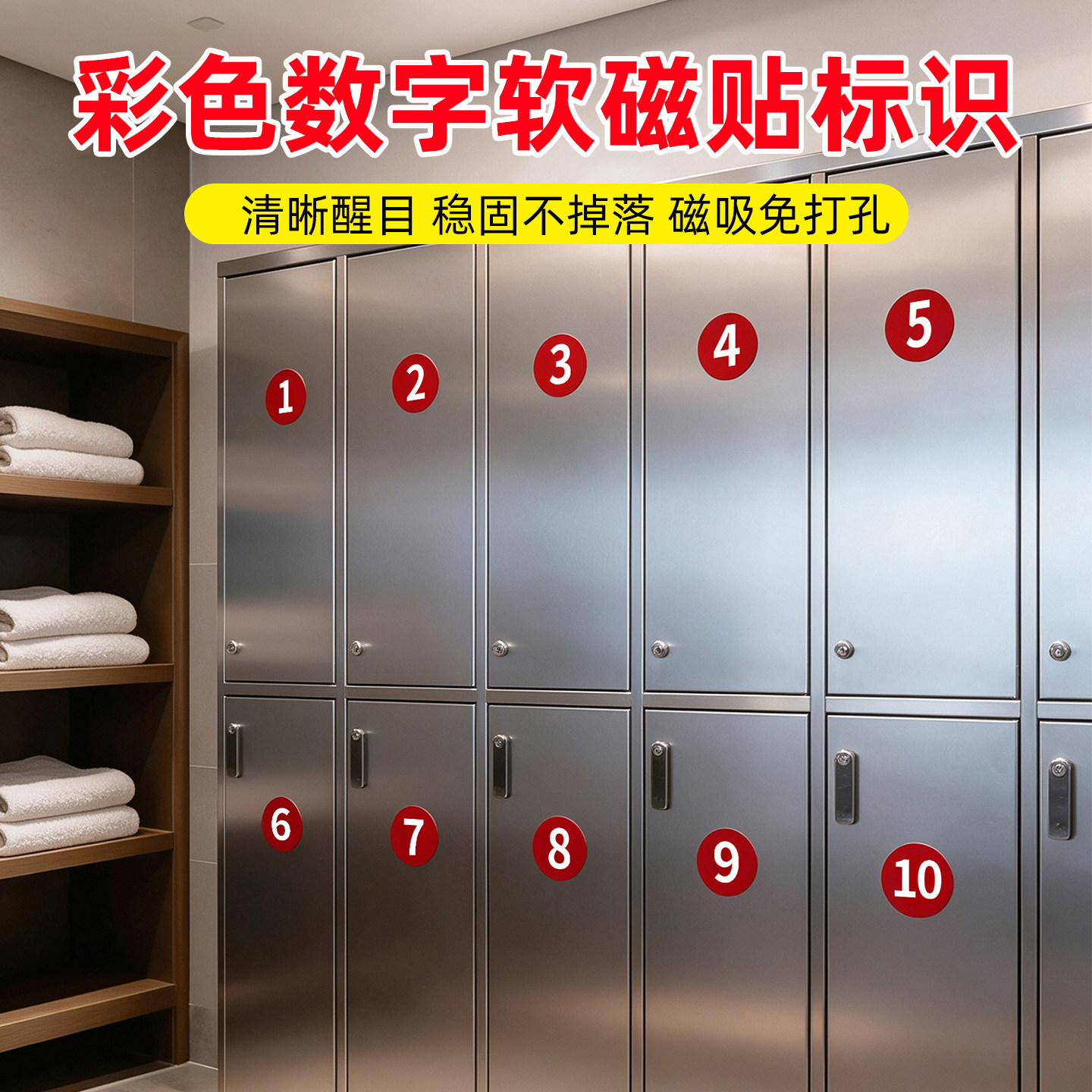 磁吸数字号码牌储物间更衣室柜子柜门编号序号1到10磁性标识贴纸定制餐厅餐馆饭店桌号餐号座位号温馨提示贴