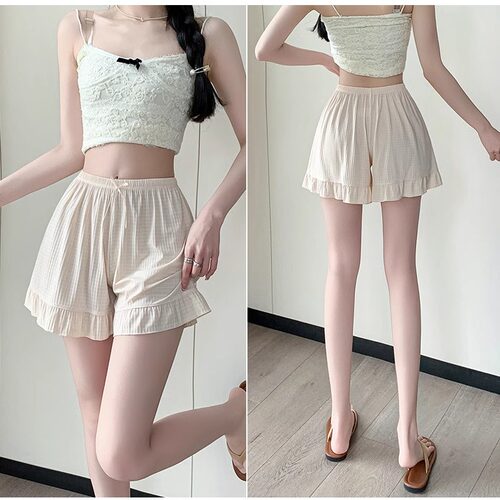 2025夏季新款安全裤冰丝裸感宽松舒适打底裤木耳边防走光短裤外穿