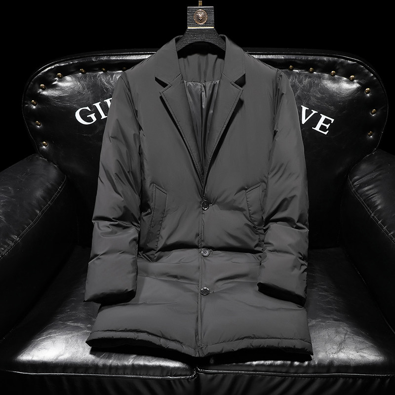 超柔超轻2025冬季新款西装领中长款羽绒服男9827-P325,男装羽绒服,钱塘6023