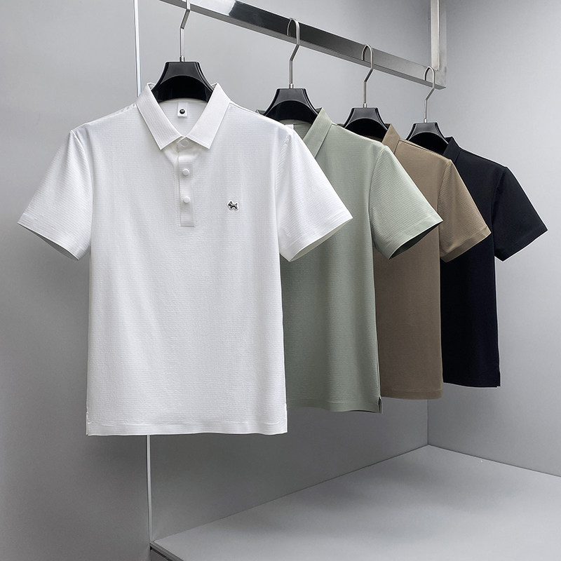 2026夏季新款简约商务冰丝无痕修身POLO衫D851-P73挂拍白，男装Polo衫，钱塘6023