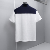 肌理感翻领26夏季老钱新款撞色商务冰丝修身POLO衫D817-P78挂拍白，男装Polo衫，钱塘6023