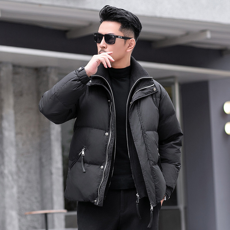 主推2024假两件针织双领加厚新款男90白鸭绒羽绒服9808-P330模特,男装羽绒服,钱塘6023