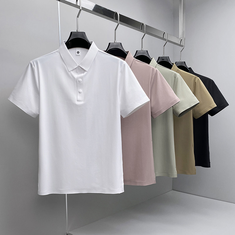 26夏季多色新款纯色商务冰丝无痕修身POLO衫翻领短袖6588-P68挂白，男装T恤，钱塘6023