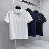 2026夏季新款拉链纯色商务冰丝修身POLO衫翻领短袖3021-P88挂白，男装T恤，钱塘6023