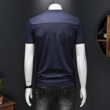 老钱风2026夏季新款男士拼接圆领短袖T恤冰丝抗菌半袖Y008-P73藏，男装T恤，钱塘6023