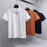 26夏季新款拉链纯色商务冰丝无痕修身POLO衫翻领短袖3011-P88挂白，男装T恤，钱塘6023