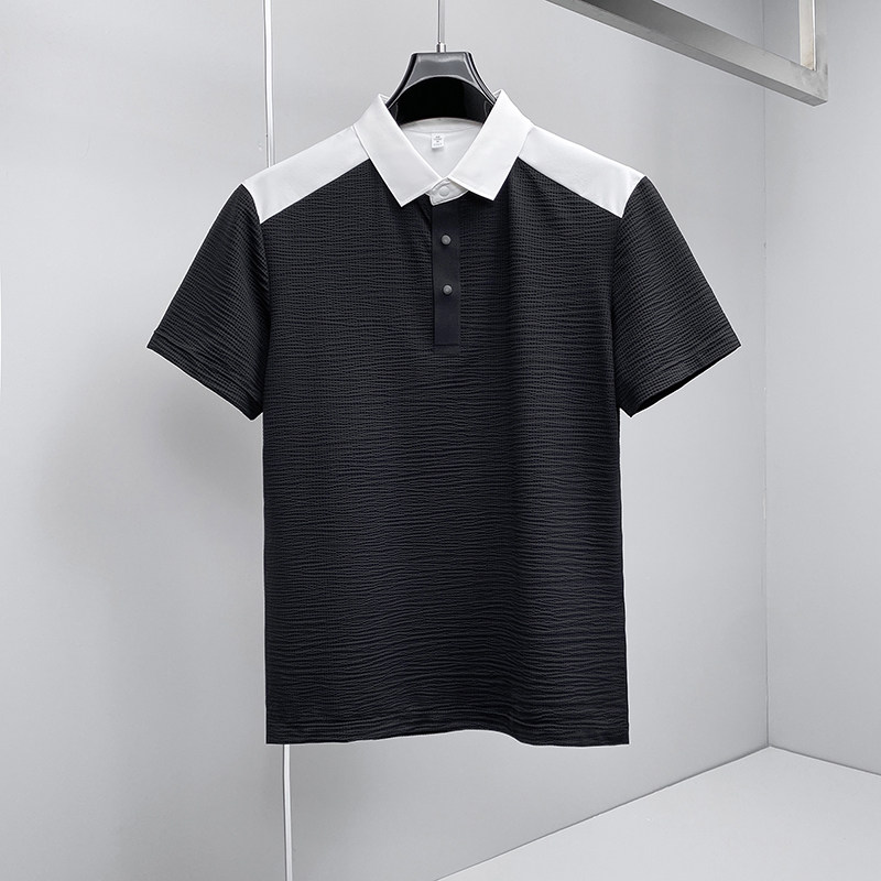 肌理感翻领2026夏季老钱新款撞色商务冰丝修身POLO衫D817-P78挂拍，男装Polo衫，钱塘6023