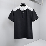 肌理感翻领2026夏季老钱新款撞色商务冰丝修身POLO衫D817-P78挂拍，男装Polo衫，钱塘6023