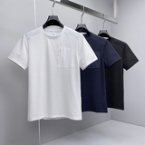 老钱2026夏季新款男士拼接圆领短袖T恤冰丝抗菌半袖Y008-P73挂白，男装T恤，钱塘6023