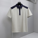 肌理感翻领2026夏季老钱新款撞色商务冰丝修身POLO衫D817-P78挂拍，男装Polo衫，钱塘6023