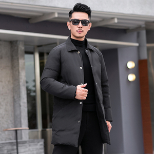 2024商务加厚新款男士中长款90白鸭绒羽绒服9819-P345模特图片