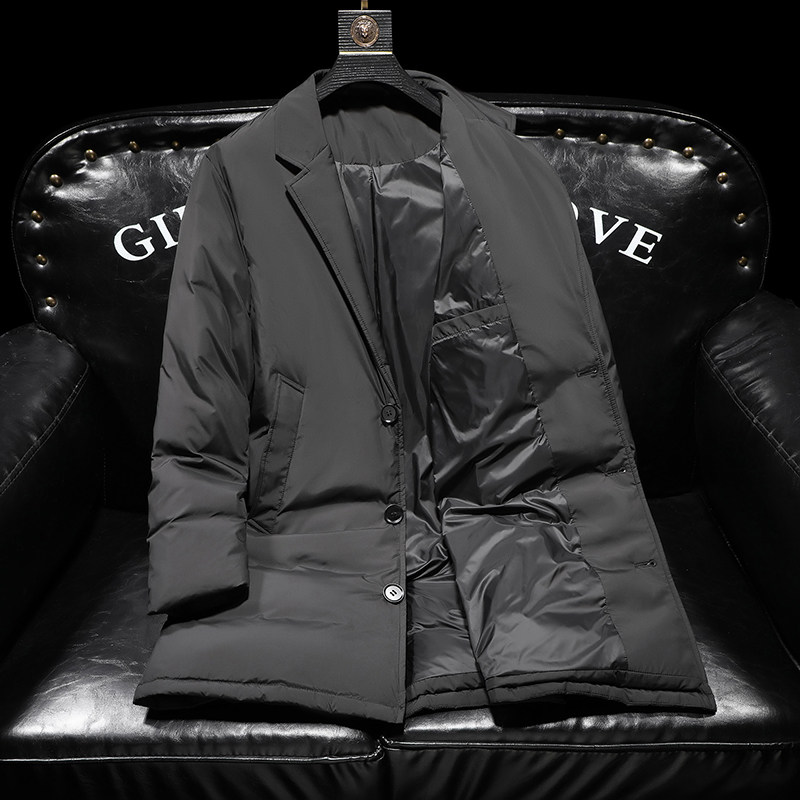 超柔超轻2025冬季新款西装领中长款羽绒服男9827-P325,男装羽绒服,钱塘6023