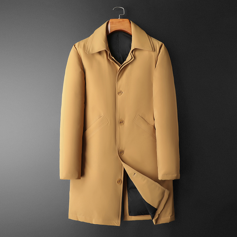 超柔蛋白新款拼接双领中长款商务羽绒服90白鸭绒9830-P345平铺卡，男装羽绒服，钱塘6023