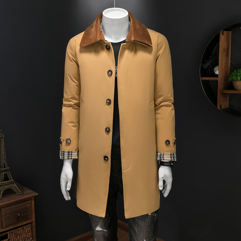 新款老钱风可脱卸灯芯绒拼接双领中长款羽绒服男9828-P345假模卡，男装羽绒服，钱塘6023