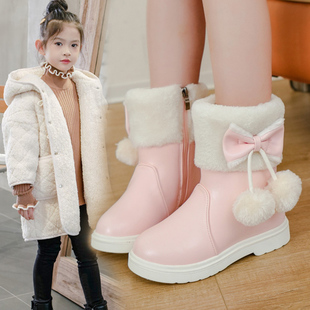 儿童雪地靴女童皮短靴冬季2025新款加绒保暖公主靴中大童女孩棉靴