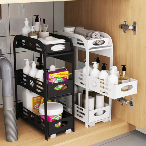 金属厨房窄夹缝置物架抽拉式浴室化妆室下水槽整体橱柜内分层收纳