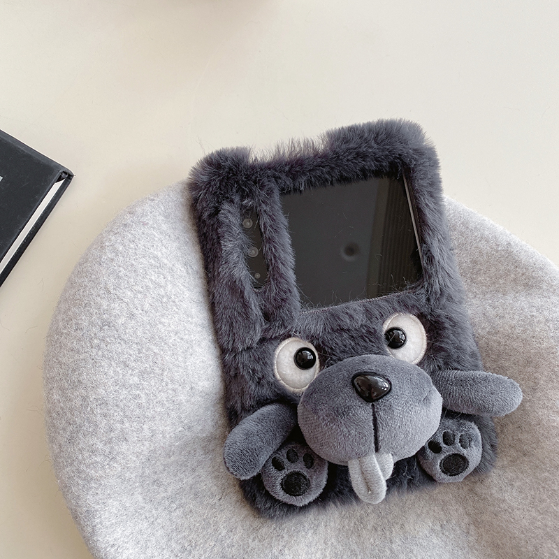 毛绒卡通狗适用华为purax折叠屏Nova小米MIXFlip手机壳荣耀magicVFlip2可爱OPPON3三星zflip6/7FE秋冬pocket2