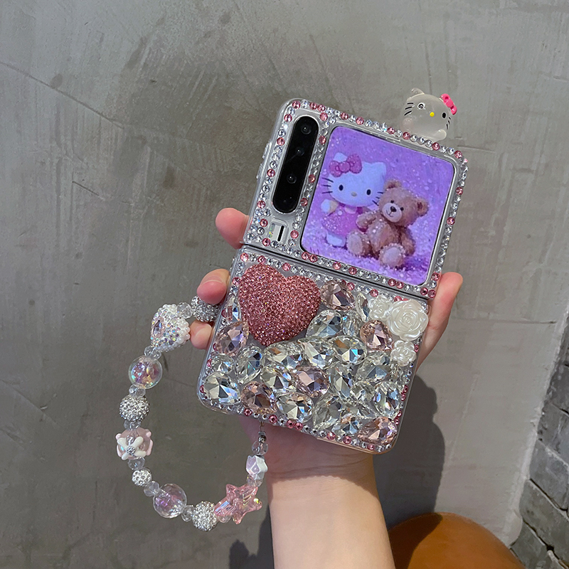 可爱kt猫适用小米MIX Flip2手机壳华为purax折叠屏摩托罗拉50pocket水钻Nova三星zflip6/7FE荣耀magicVflip2