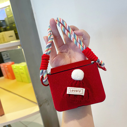 红色圣诞帽适用华为purax小米MIX Flip折叠荣耀VFlip2手机壳女NovaflipS三星zflip7摩托罗拉5/60冬n3flip手绳