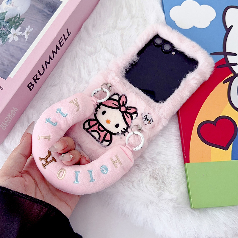 毛绒kt猫适用小米MIX荣耀magicVflip2折叠屏华为Nova三星zflip7FE手机壳purax卡通摩托罗拉5/60ultra女n3flip