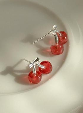 lunastore圣诞氛围感红色节日百搭可爱樱桃耳钉925银针耳环耳饰