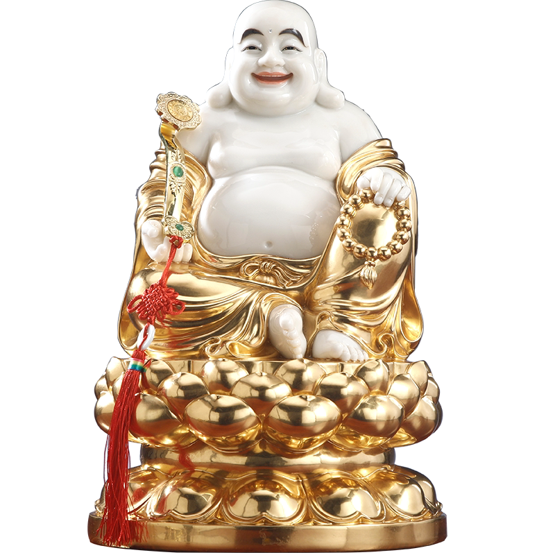 汉白玉贴金弥勒佛开心笑佛像