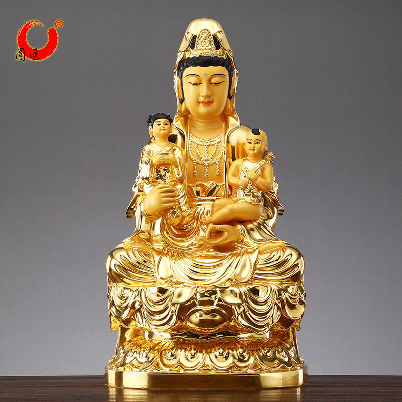 圆通佛具 台湾贴金铜雕送子观音佛像 求子送子观音摆件 供奉 家用