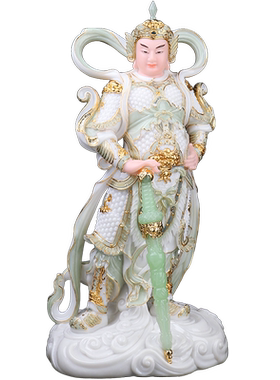 汉白玉伽蓝菩萨韦陀菩萨摆件