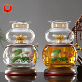 水晶玻璃莲花供佛油灯家用佛前供 油灯灯盏液体酥油油灯长明灯