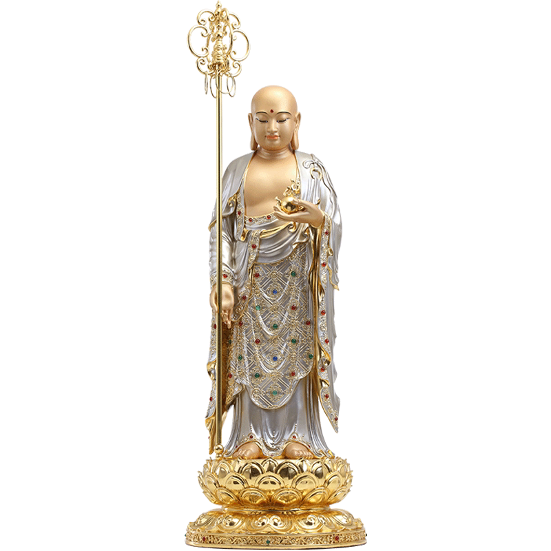 铜贴金地藏王菩萨像站像地藏王