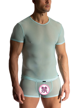 MANSTORE V领短袖T恤 奢华透视柔软透气性感修身男士 2-06192