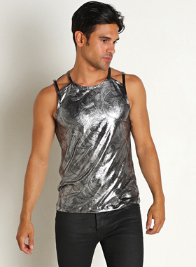 MANSTORE 奢华闪耀渐变丝滑修身运动镂空男士背心 12294