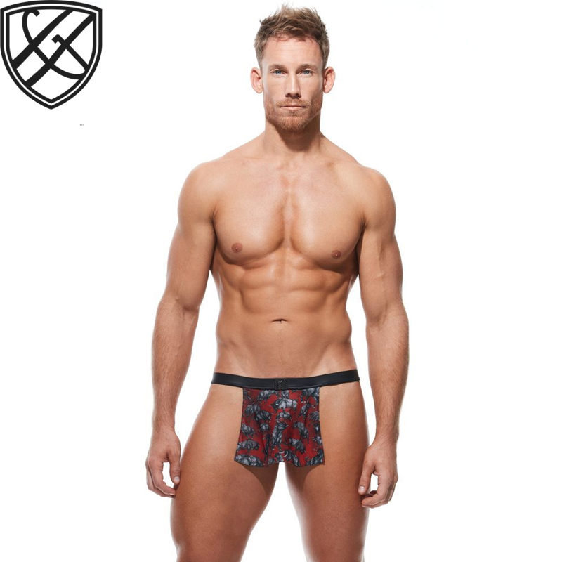 网纱立体囊袋印花男士丁字内裤