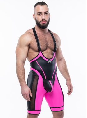 SPARTAS HARNESS 仿皮野狼网纱拼接性感派对男士连体内裤 ENEA