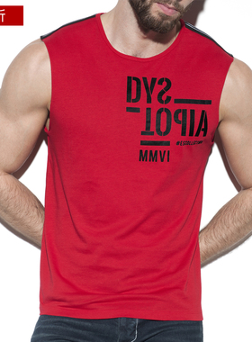 ES COLLECTION 男士无袖T恤 透气棉印花运动修身健身跑步 TS228