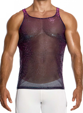 MODUS VIVENDI 透视男士无袖背心 透气修身渐变豹纹印花 21432