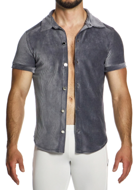MODUS VIVENDI 复古灯芯绒条纹柔软舒适修身男士短袖衬衫 16441