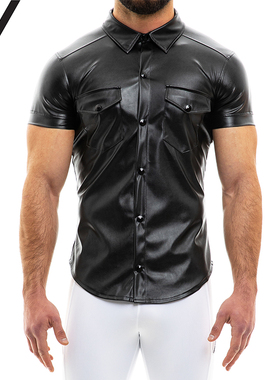 MODUS VIVENDI 性感时尚柔软舒适皮革弹力紧身男士短袖衬衫20541