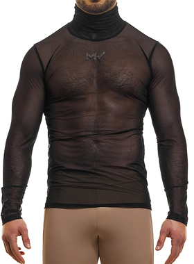 MODUS VIVENDI 柔软舒适奢华透视网纱修身紧身男士长袖T恤17351