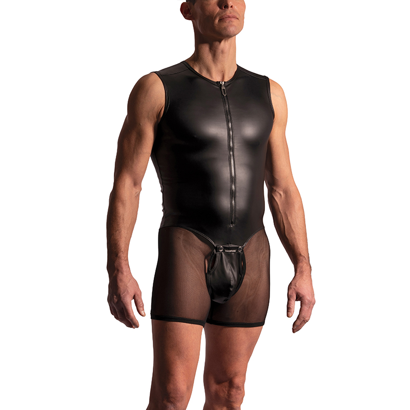 MANSTORE网纱皮革修身连体内裤