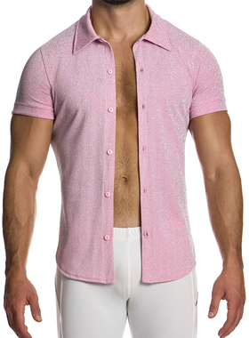 MODUS VIVENDI 奢华闪耀短袖衬衫 修身柔软舒适透气性感 02541