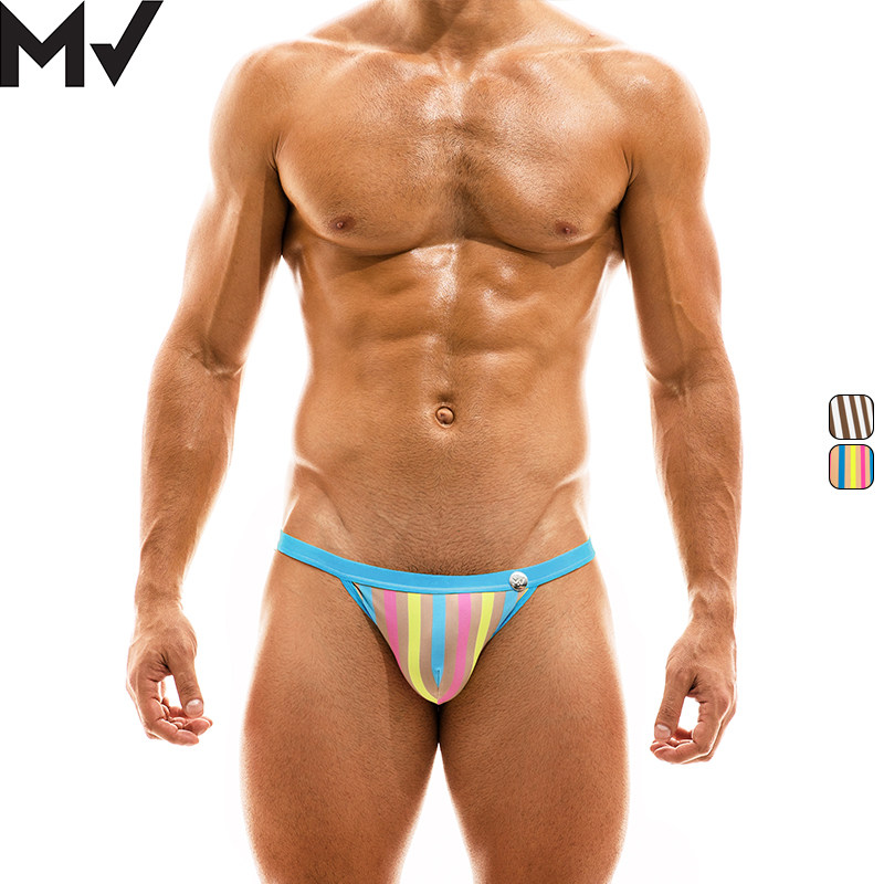 MODUS VIVENDI 复古撞色条纹低腰速干舒适高叉男士三角泳裤BS2011