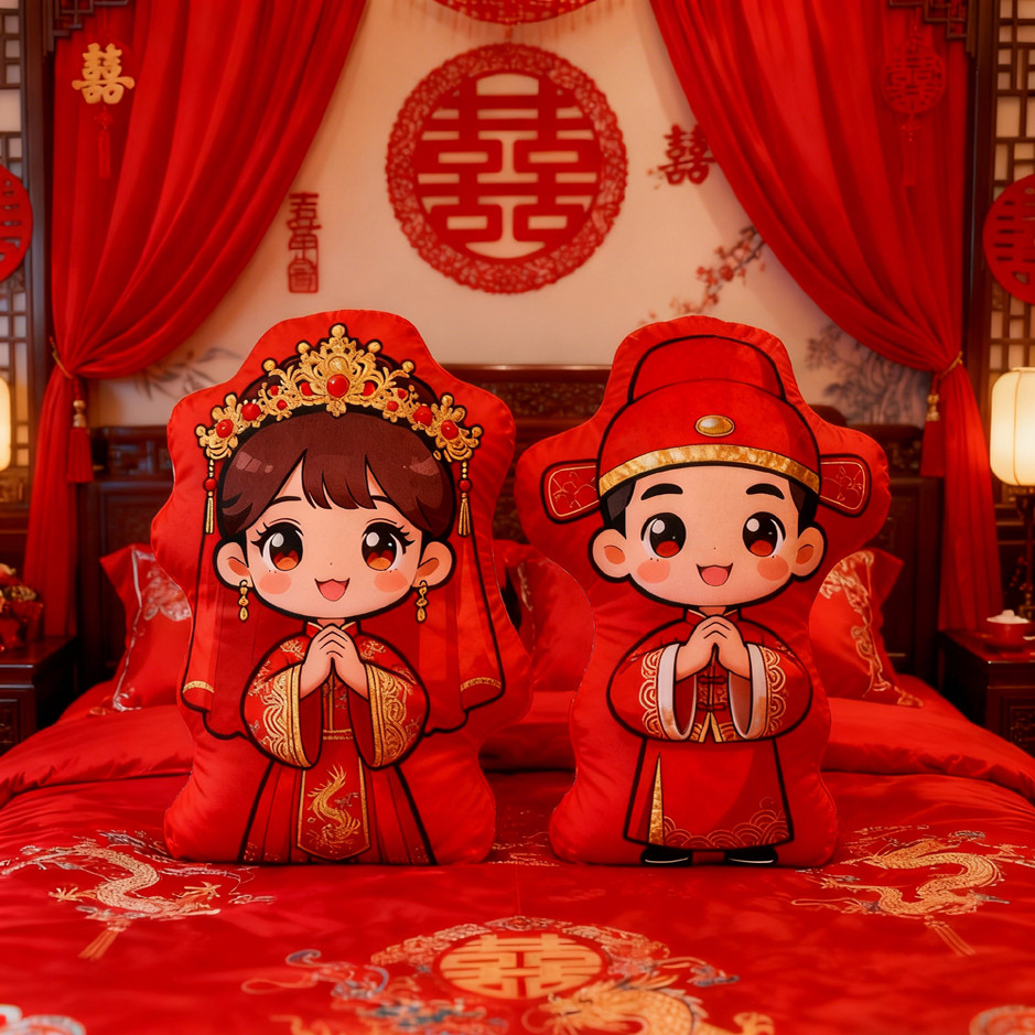 中式古风婚房布置床头靠枕